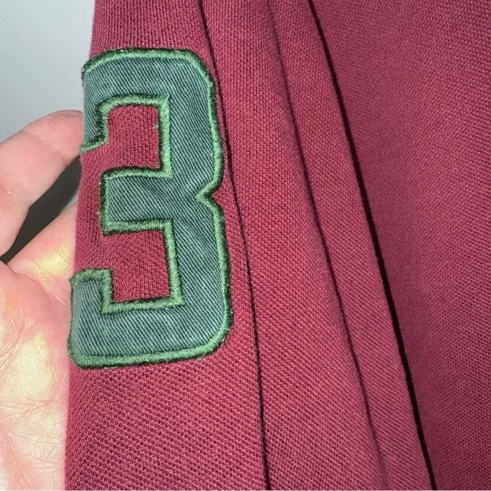 Vintage Ralph Lauren Maroon Long Sleeve Polo With DOUBLE Green Pony’s #3